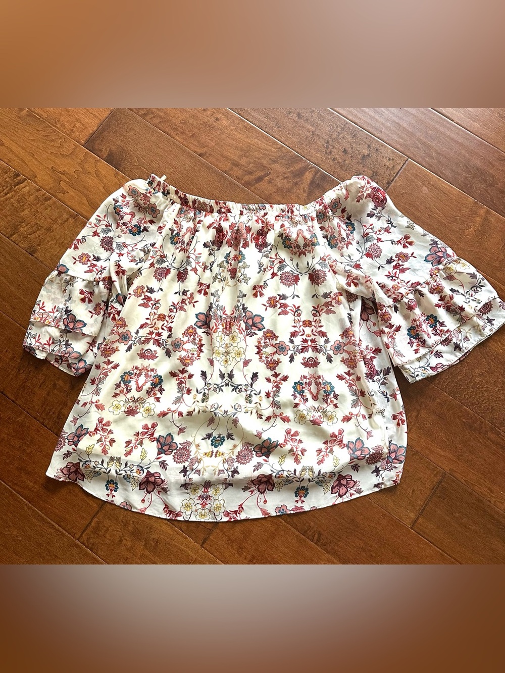 ALYX 2X Floral Off Shoulder Bell Sleeve Blouse Boho Plus Size - Picture 3 of 8